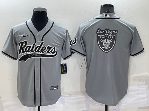 Men's Las Vegas Raiders Gray Team Big Logo With Patch Cool Base Stitched Baseball Jersey